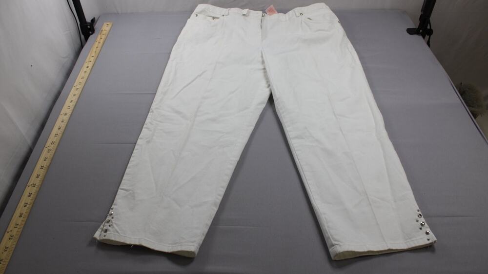 Hearts Of Palm Cropped Capri Pants Womens 14 White Studded Hem Stretch Chino